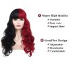 Beweig Half Red Black Wigs with Bangs Long Curly Wavy Cosplay Wig Synthetic Heat Resistant Halloween Costume Wig With Wig Cap