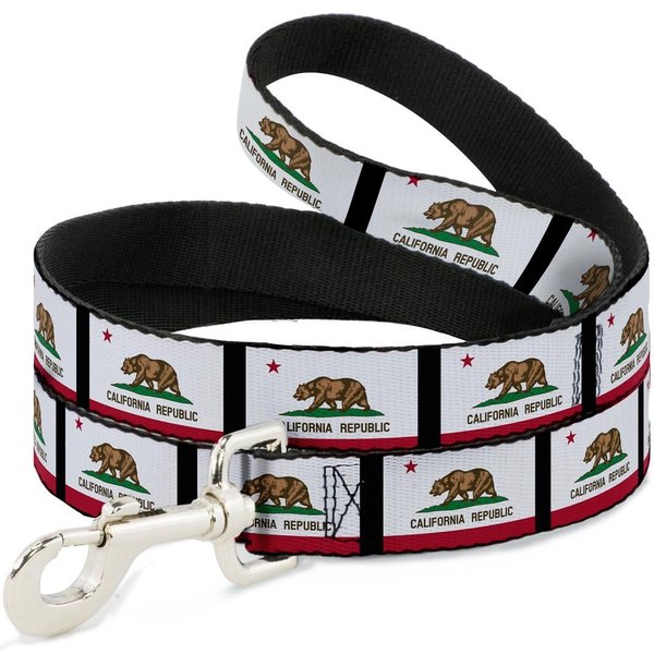 Buckle-Down Pet Leash - California Flag Repeat/Black - 4 Feet Long - 1" Wide
