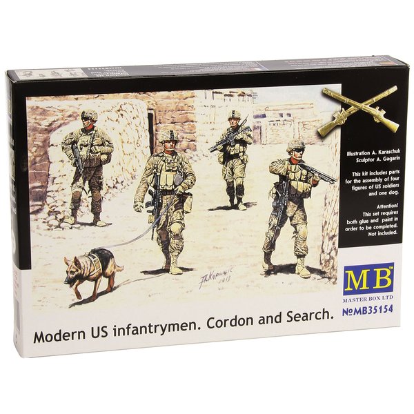Master Box Models Modern U.S. Infantrymen Cordon and Search Model Kit, 4 Figures, 1/35 Scale