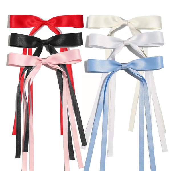 Ayesha Hair Bows Hair Clips 6PCS Ribbon Bows Clips Coquette Bow Satin Hair Ribbon for Women Girly Girl Bow Claw Clip for Hair