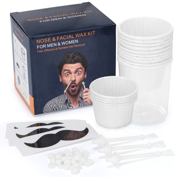 AUZEAL Nose Wax Kit With 30 Nose Waxing Sticks, Nose & Ear Hair Removal Kit for Men and Women with 100g Wax, Up to 20 Uses, Safe, Quick and Painless