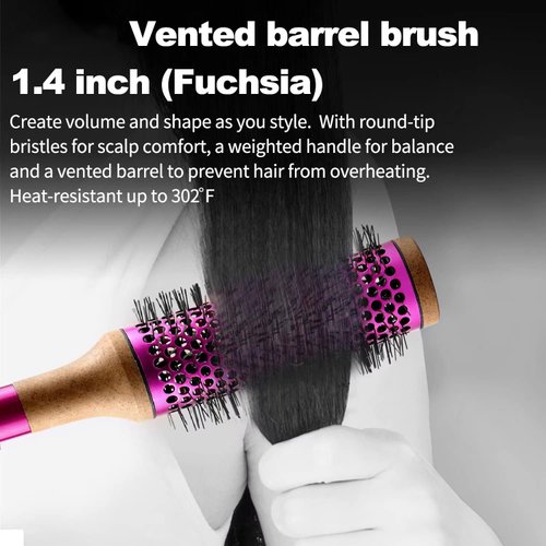35mm/1.4inch Round Brush Comb For Dyson Hair Styling and Salon Blowout, Weighted Handle Vented Barrel Brush for Blow Drying, Curling, Straightening