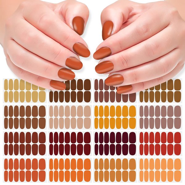 DANNEASY 16 Sheets Thanksgiving Nail Polish Stickers Full Nail Wraps Solid Color Self Adhesive Nail Polish Strips Fall Nail Strips Gel Fingernail Sticker Nails for Women with Nail File, Cuticle Stick