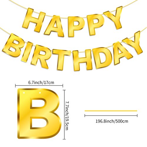 Gold Happy Birthday Banner Sign, Golden Border Happy Birthday Bunting Banner Flag Garland for Kids Boys Baby Birthday Party Decorations Supplies