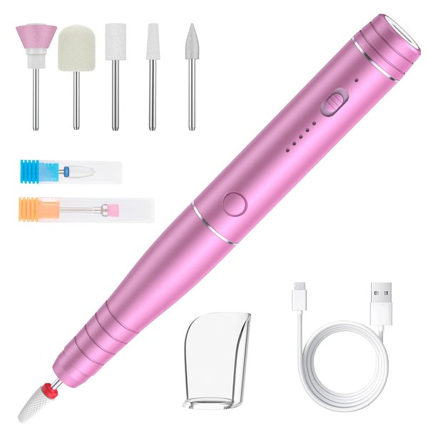 Cordless Electric Nail Drill, Arsupen Rechargeable Nail Drill Machine for Acrylic Gel Nails, Portable Electric Nail File kit with High-Grade Ceramic Bits for Home Salon Use
