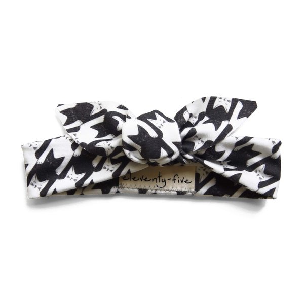 Organic Knotted Adjustable Headbands for Baby Girls - Catstooth in Black+White