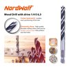 NordWolf 12-Piece Brad Point Wood Drill Bit Set for Carpenter Woodworking, Double Flutes Design with 1/4" Hex Shank, SAE Sizes 1/8" to 1/2"