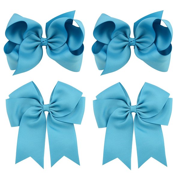 4 PCS 6 Inch Big Hair Bow Clips For Girls,Bow Clip with Tails Hair Bows Alligator Clips (Sky Blue)
