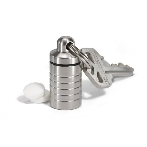 Cielo Pill Holders - Petite Slim Single Chamber Keychain Pill Holder, Stainless Steel Pill Keychain Container, Waterproof Pill Case, Compact with Customizable Chambers, Stores 4 Aspirin-Sized Pills