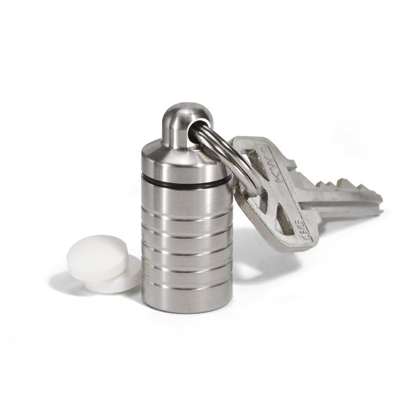 Cielo Pill Holders - Petite Slim Single Chamber Keychain Pill Holder, Stainless Steel Pill Keychain Container, Waterproof Pill Case, Compact with Customizable Chambers, Stores 4 Aspirin-Sized Pills
