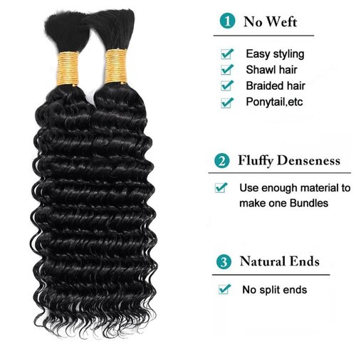 Deep Wave Bulk Human Hair Braiding Hair 2 Braids Per of 1 pack 100g 100% Remy Human Hair Extensions for Boho Braids Human Hair for Micro braiding No Weft Bundle 18 Inch
