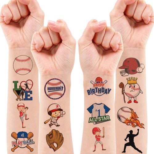 102 PCS Baseball Temporary Tattoos Sticker Softball Sports Theme Birthday Party Supplies Decorations Favors Gifts Boys Girls Adults Sporting Fans Game Player Cute Tattoo School Reward Prizes