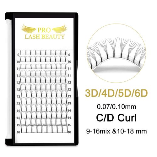 Premade Volume Eyelash Extensions 4D-C-0.07-16 Long Stem Premade Fans Eyelash Extensions .07 .10 Premade Volume Fans Volume Lash Extensions C D Curl(4D-C-0.07,16 mm)