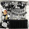 Black and Silver Birthday Party Decorations, Black Silver White Foil Balloons Happy Birthday Banner Fringe Curtains for 16th 18th 21st 24th 32th 40th 50th 60th Birthday Decorations for Men
