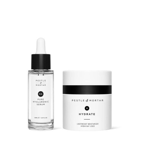 Pestle & Mortar Hydrating Duo gift sets- Hyaluronic Acid Face Serum with Vitamin B5 and Lightweight Anti Ageing Face Moisturizer