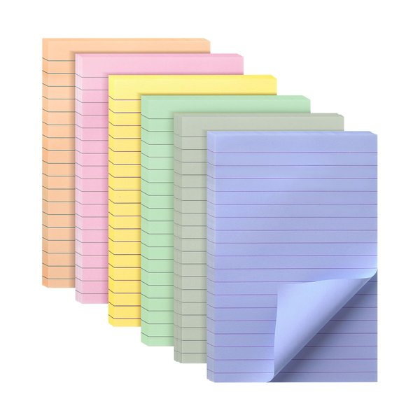 Mr. Pen- Lined Sticky Notes 4x6, 6 Pads, 45 Sheet/Pads, Morandi Colors, Sticky Notes with Lines, Sticky Note Pads, Sticky Pads, Sticky Notes Lined, Colorful Sticky Notes, Mr Pen Sticky Notes