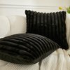 JAUXIO Faux Fur Throw Pillow Covers Soild Set of 2 Textured Striped Decorative Pillowcases Fluffy for Couch Cushion Livingroom 16 x 16 inch, Black