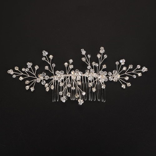 Teyglen Silver Rhinestone Headpiece Flower Bride Wedding Hair Comb Bridal Crystal Hair Pieces Bridal Side Comb Hair Accessories for Women