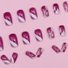 CEWEWP Square Press on Nails Medium Purple White Check Acrylic Nails Press ons European and American Fashion Fake Nails Geometrical Designs Full Cover Glossy Glue Stick on Nails for Women Girls 24 Pcs