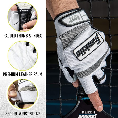 Franklin Sports Pickleball Gloves - Men's + Women's Adult Size Pickleball Gloves - Left Hand Glove for Pickleball + Racquetball - Pickleball Gear + Accessories - Lefty - White - Adult Small