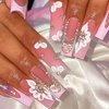 QQPPOLIU Press on Nails,Long Coffin Press on Nails Rhinestones Fake Nails with Flower Design Nails Holiday Gift for Women 24pcs