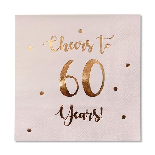 Cheers to 60 Years Cocktail Napkins | Happy 60th Birthday Decorations for Men and Women and Wedding Anniversary Party Decorations | 50-Pack 3-Ply Napkins | 5 x 5 inch folded (Pink)