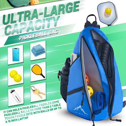 HIMAL Pickleball Bag-Adjustable Pickleball,Tennis,Racketball Sling Bag-Pickleball Backpack with Water Bottle Holder for Men and Women,Blue