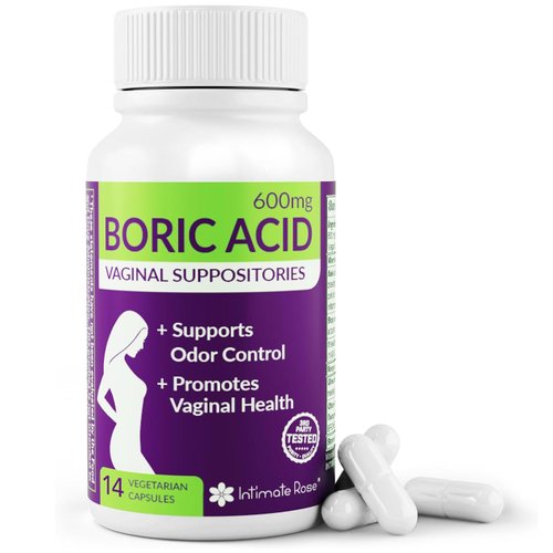 Boric Acid Vaginal Suppositories for Women – 100% Pure, Made in USA – Restores pH Balance & Controls Odor – Supports Relief from Discomfort & BV – 14 Capsules