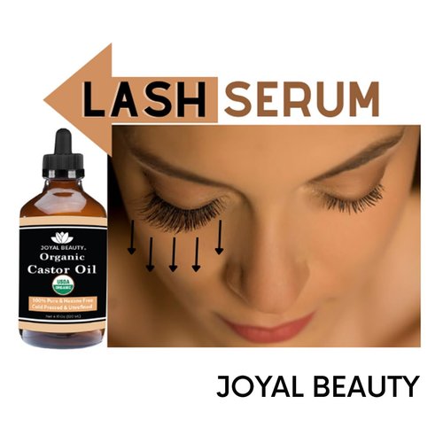 JOYAL BEAUTY Castor Oil USDA Certified Organic. 100% Pure Cold Pressed Unrefined Hexane Free Glass Bottle. Hair Eyelashes Eyebrows Lash Serum. For Face, Skin, Body, Belly Button. Free Mascara. 4OZ
