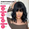 SPFAMI Short Bob Black Wavy Wigs with Bangs for Women Natural Shoulder Length Wig Women's Charming Heat Resistant Synthetic Wigs for Daily Party Use