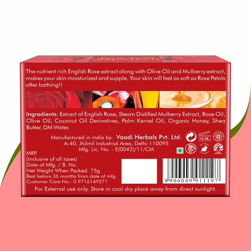 Vaadi Herbals Red Rose Petal Bar Soap with Honey and Aloe Vera Extracts - Handmade Herbal Soap with 100% Pure Essential Oils - ALL Natural - Each 2.65 Oz - Pack of 3 (8 Oz)