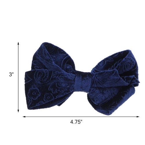 Hair Bow Velvet With Design 4.75 Inch for Girls - Navy
