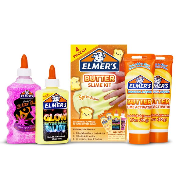 ELMER'S Butter Slime Kit, Includes Elmer's Glow in the Dark Glue, Elmer's Glitter Glue, Elmer's Butter Slime Activator, 4 Count