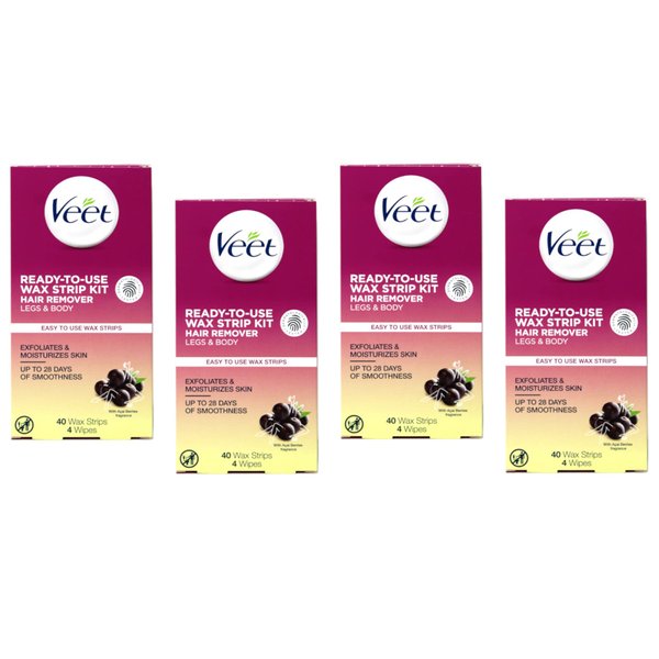 Veet Cold Wax Strips Leg and Body, 40-Count (Pack of 4)