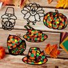 Gueevin 18 Sets Thanksgiving Stained Glass Effect Paper Suncatchers Thanksgiving Suncatcher Kit DIY Suncatcher Paper with Tissue Paper and Glue Sticks for Children Window Classroom Arts and Crafts