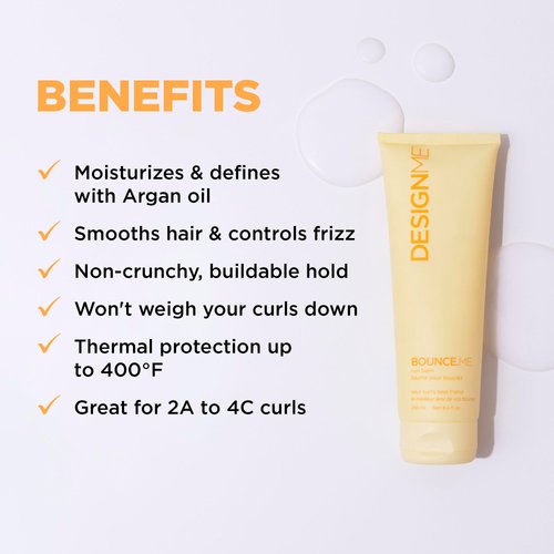 BOUNCE.ME Curl Balm by DESIGNME | Curl Cream for Curly Hair with Nourishing Argan Oil | Wave, Coil, and Curl Defining Cream | Sulfate Free and Paraben Free Curling Cream for Curly Hair, (8.5 Fl Oz)