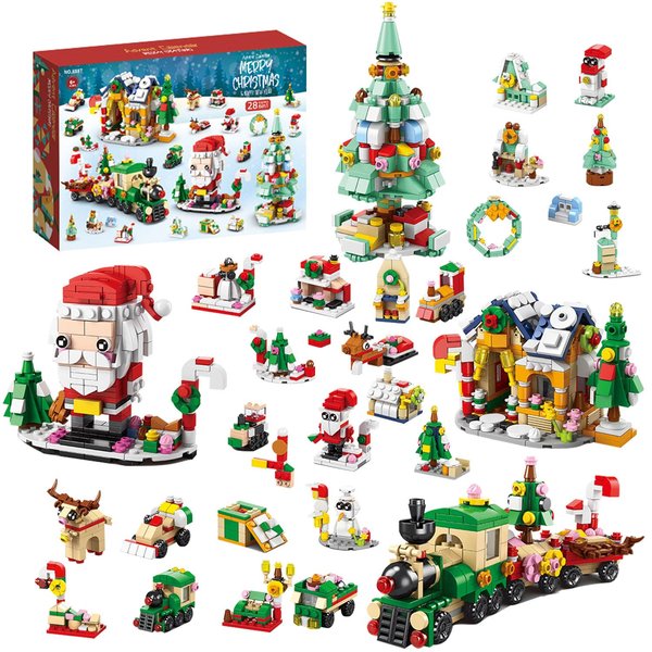 Advent Calendar 2024 Christmas Building Toy Set for Kids, 6 in 1 Christmas Building Blocks Set with Santa Claus Christmas Tree Train House, Chrstmas Building Kit Gifts for Boys Girls 6-12 Years