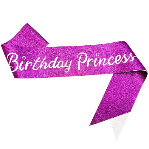 NAUXIUDSJS Birthday Sash for Women, Birthday Princess Glitter Purple Sash with Multi color Foil, Party Favors Supplies for 18th 21st 30th 40th 50th 60th 70th 80th or Any Bday Party,Purple