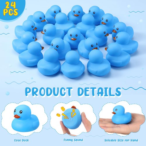 Hungdao 24 Pieces 2 Inch Mini Rubber Duck Bath Toys Squeaky Rubber Ducks Float Bathtub Ducks for Baby Shower Birthday Classroom Carnival Prizes Car Decor Supplies Summer Pool Party Favors(Blue)