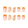 RikView French Tip Press on Nails Medium Fake Nails Square Acrylic Nails with Swirls Design Orange Nails for Women