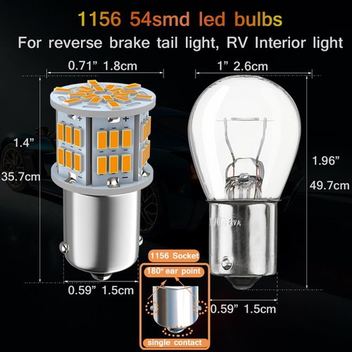 Melphan-Auto 1156 Bulb Amber Yellow, 1141 1003 BA15S Led, 12V-24V 54-SMD 3014 Chips LED Bulbs for RV Camper Trailer Trunk Vehicle Interior Lights Tail Backup Reverse Lights Parking Lights 4pcs