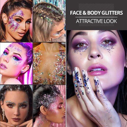 Beagirl Silver Body Glitter Stick for Women,Chunky Glitter stick for Body,Face,Hair,Lip,Eye,Long Lasting Sequins Holographic Makeup Glitter,Body Shimmer Accessories for Festival Art Party Halloween