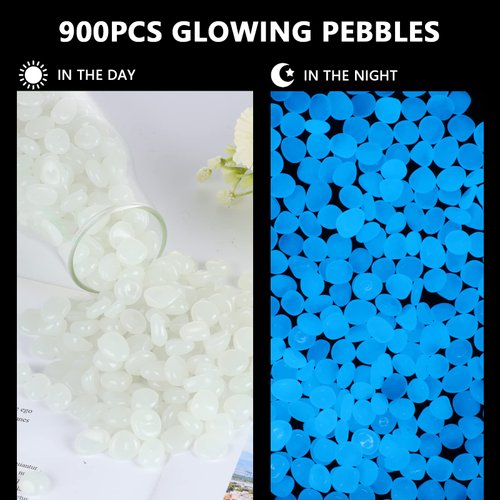 Glow in The Dark Rocks Outdoor Decorative Stones (1000 PCS White Glows Blue) Small Luminous Pebbles for Garden Walkway Fish Tank Aquarium Planter Vase Filler