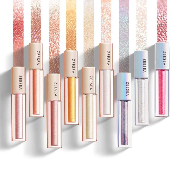 zeesea Glitter Galaxy Colored Liquid Eyeshadow, Dazzling Shimmer Eye Makeup, High Pigmented & Long Lasting (12 Peachy Soda)