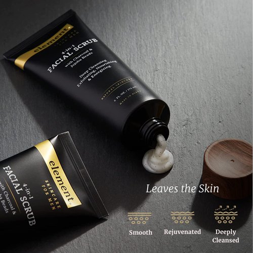 Element Charcoal & Jojoba Beads Men's Exfoliating Face Scrub - Removes Dead Skin Cells, Dirt & Impurities, Deep Cleansing Facial Scrub - Cruelty Free Korean Skin Care For All Skin Types