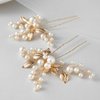 SWEETV 2Pcs Bridal Hair Accessories Pearl Bride Wedding Hair Pins Leaf Bridal Head Piece Rhinestones Hair Jewelry Gold Hair Accessories for Women and Girls