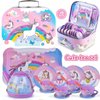 19Pcs Rainbow Unicorn Toys Tea Party Set for Little Girls, Birthday Gift for Age 3 4 5 6 Year Old, Princess Tea Time Set Toys for Little Girls, Kids Toddlers Kitchen Pretend Toy with Tin Tea Set