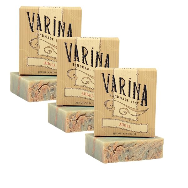 Varina Natural Angel Bar Soap - Gentle Cleansing for Sensitive Skin, Floral - 3 Pack - Experience Healthy and Glowing Skin