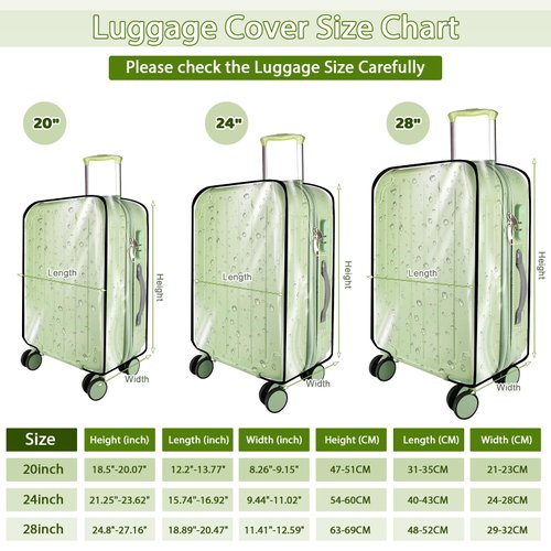 KSSZZCO 3 Pieces Thicken Clear Luggage Cover Protector, 20" 24" 28" PVC Luggage Covers for Suitcase Waterproof Dustproof Anti-scratch Travel Suitcase Covers Case for Wheeled Luggage