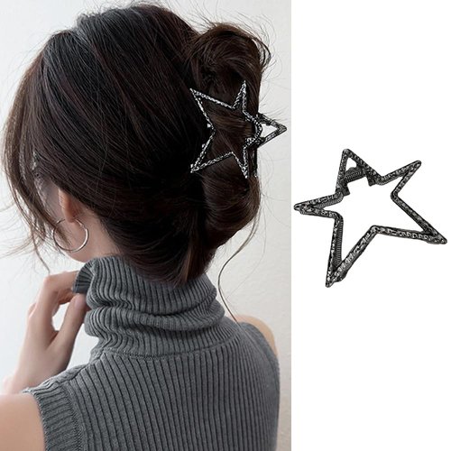 1 Pack Metal Hair Claw Clips Black Star Design Hair Clips Non-slip Hair Accessories Strong Hold Hair Jaw Clips for Thick or Thin Hair Clamp Clips Cute Ponytail Holder Claw Clips for Women Girls